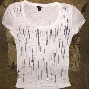 Ann Taylor White Top With Silver Sequins & Beading